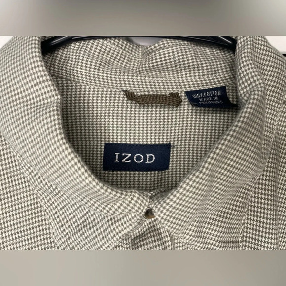 Izod Men’s Houndstooth Long Sleeve Button Down Shirt Size Large Cotton Green - Picture 3 of 16